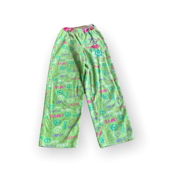 St. Eve Girls Pajama Pants Size Large 10 12 Green Peace Love Hope Pink Blue - Picture 3 of 7